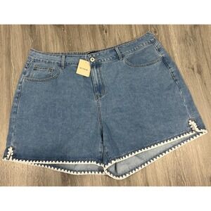 BloomChic Plus Size Jean Denim Shorts Crochet Hem Boho Peasant‎ Size 20 NEW
